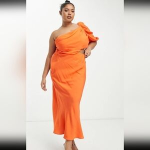ASOS DESIGN Curve washed one shoulder maxi dress with cut out side waist detail